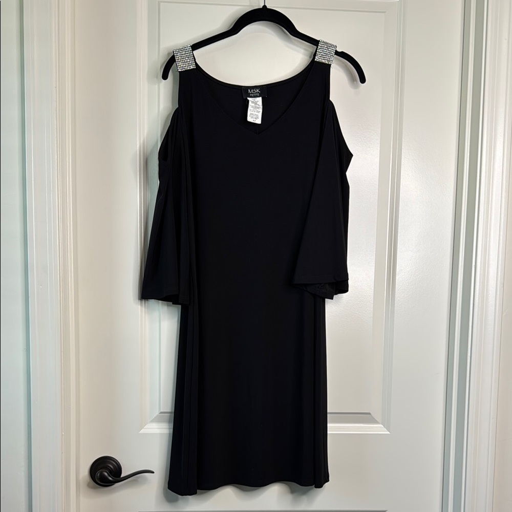 MSK Black Cold Shoulder Dress With Rhinestones